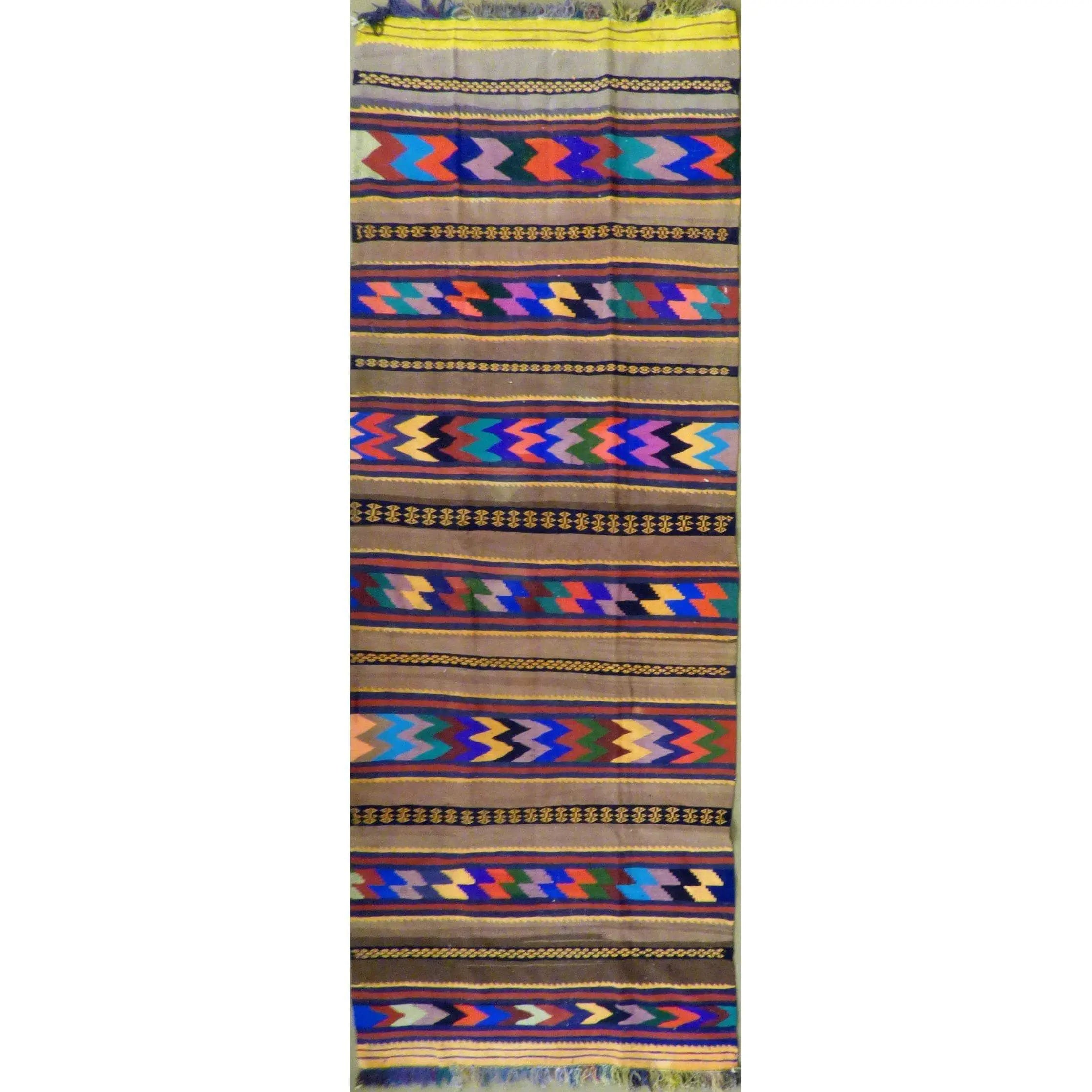 One Of The Kind Authentic Hand-Knotted Sanandaj Vintage Kilim 11'7" X 4'6"